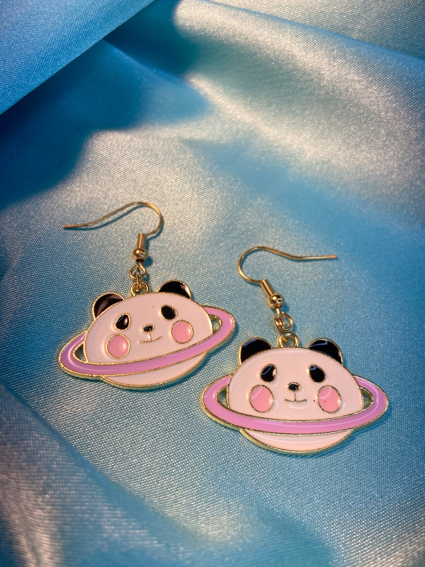 Handmade Solar Panda Planet Dangle Earrings