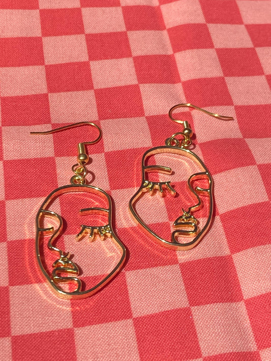 Cute, minimalistic, gold face dangly earrings